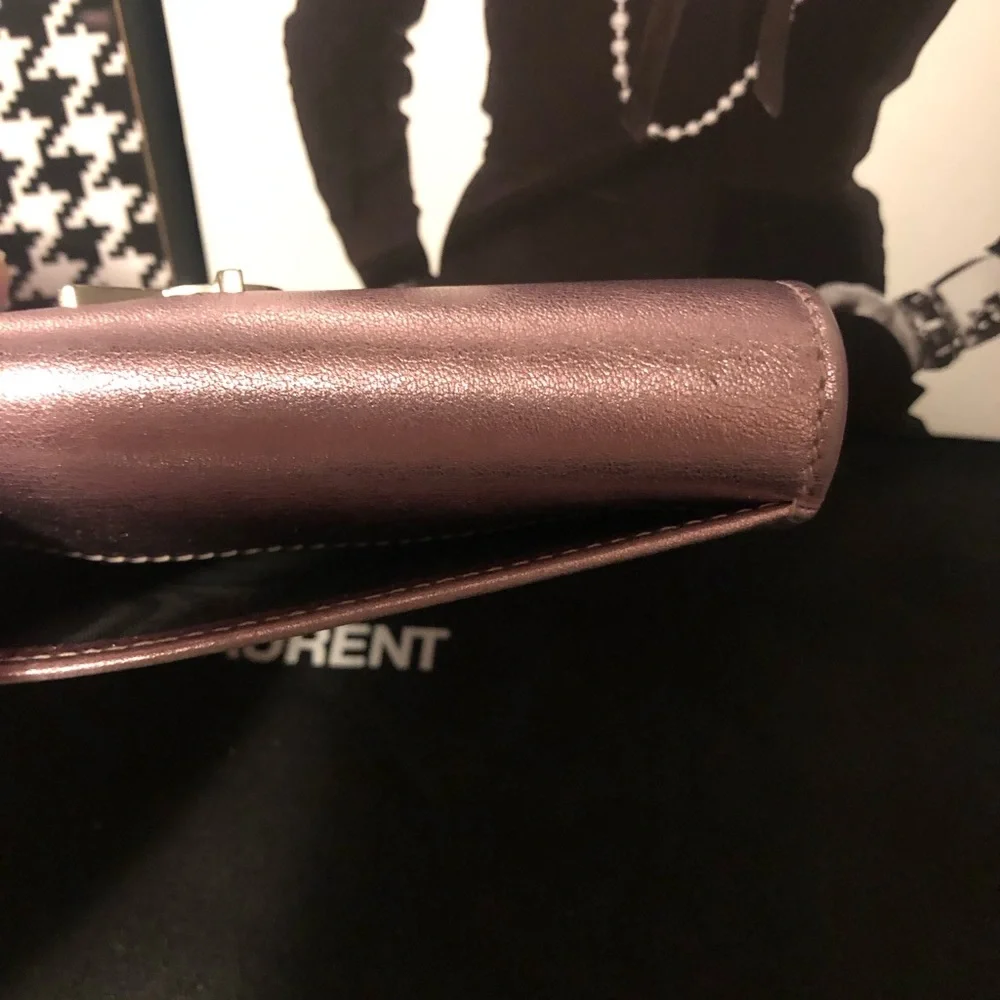 YSL Yves Saint Laurent Azalea Metallic Pink Wallet Rare - Picture 4 of 16